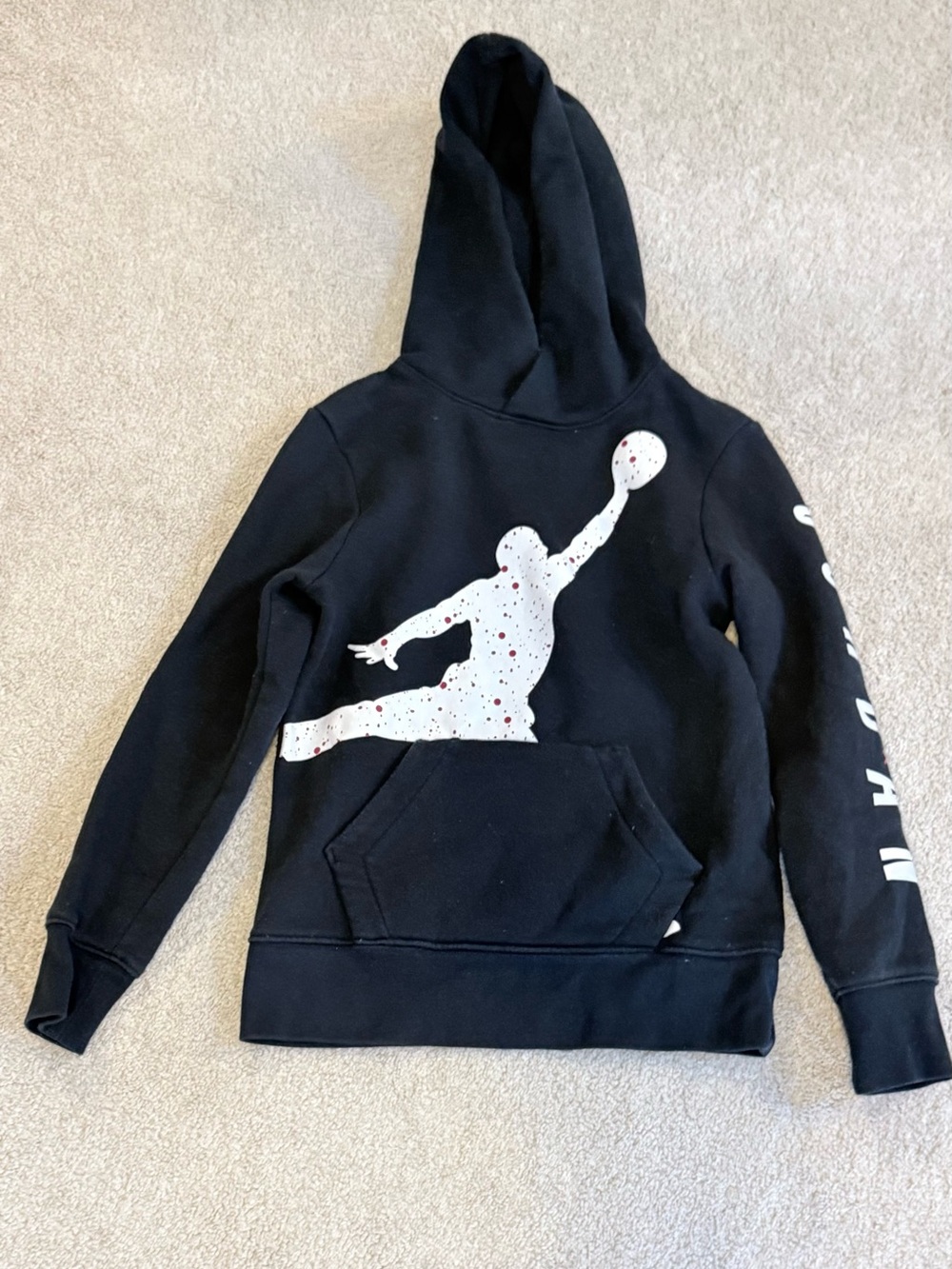 Jordan Black Hoodie with White Jumpman and Red Speckle